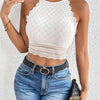 Sexy Short Length Contrast Lace Crop Halter Top - Elegant Geometric Pattern, Semi - Sheer - MAGUSTA BEAUTY