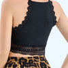 Sexy Short Length Contrast Lace Crop Halter Top - Elegant Geometric Pattern, Semi - Sheer - MAGUSTA BEAUTY