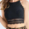 Sexy Short Length Contrast Lace Crop Halter Top - Elegant Geometric Pattern, Semi - Sheer - MAGUSTA BEAUTY