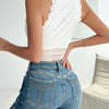 Sexy Short Length Contrast Lace Crop Halter Top - Elegant Geometric Pattern, Semi - Sheer - MAGUSTA BEAUTY