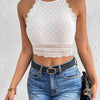 Sexy Short Length Contrast Lace Crop Halter Top - Elegant Geometric Pattern, Semi - Sheer - MAGUSTA BEAUTY