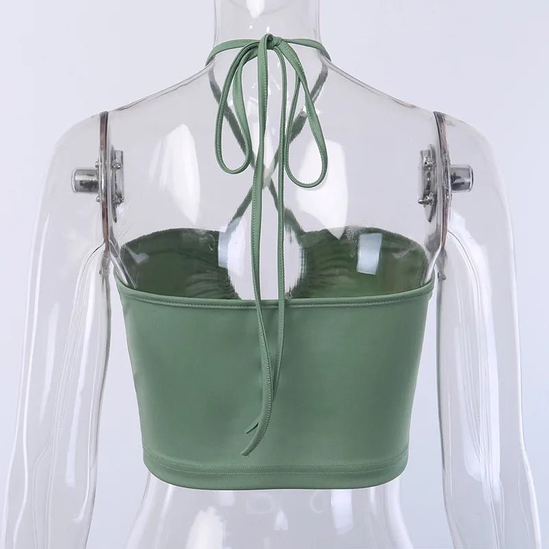 Sexy Solid Lace Up Bow Halter Ruched Crop Top Fashion Sleeveless Backless Tube Tops Female Streetwear Tops 2023 New Women - MAGUSTA BEAUTY