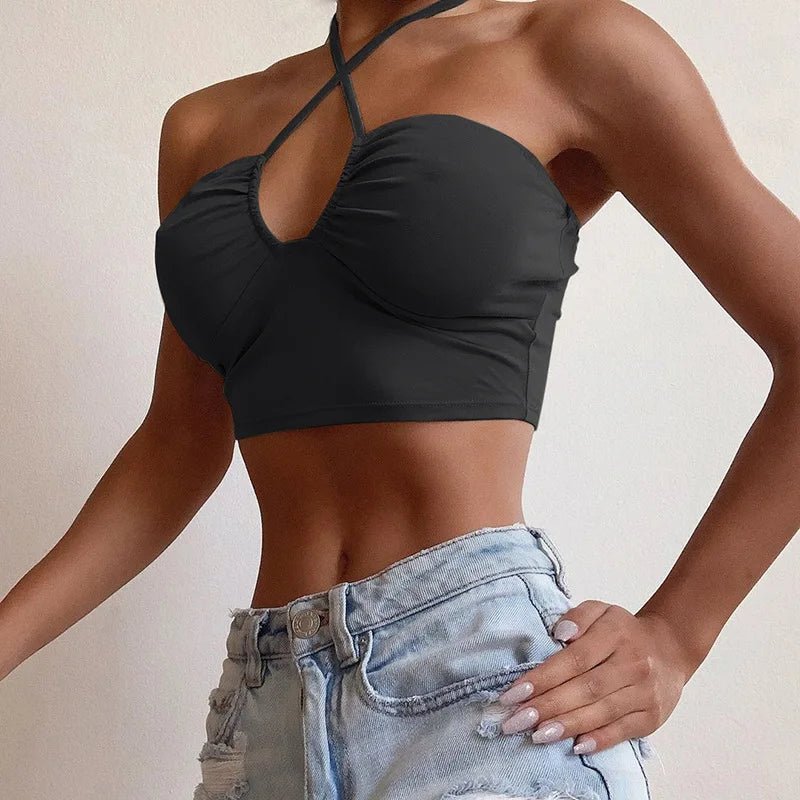 Sexy Solid Lace Up Bow Halter Ruched Crop Top Fashion Sleeveless Backless Tube Tops Female Streetwear Tops 2023 New Women - MAGUSTA BEAUTY
