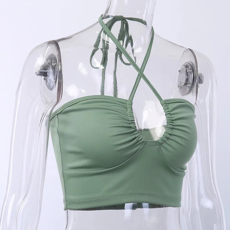 Sexy Solid Lace Up Bow Halter Ruched Crop Top Fashion Sleeveless Backless Tube Tops Female Streetwear Tops 2023 New Women - MAGUSTA BEAUTY