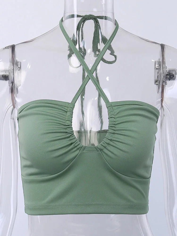 Sexy Solid Lace Up Bow Halter Ruched Crop Top Fashion Sleeveless Backless Tube Tops Female Streetwear Tops 2023 New Women - MAGUSTA BEAUTY