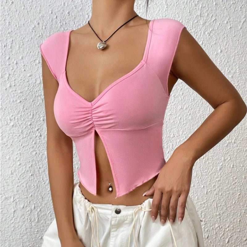 Sexy Square - neck Pink Tank Tops Korean Fashion Summer Sexy Women Clothes Slim Tees Woman V Neck Y2K Sleeveless 2024 Streetwear - MAGUSTA BEAUTY
