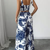 Sexy Strapback Halter Tops Long Pants Female 2 - piece Set Summer Fashion Printed Wide - leg Pocket Trousers Elegant Women's Suit - MAGUSTA BEAUTY