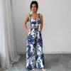 Sexy Strapback Halter Tops Long Pants Female 2 - piece Set Summer Fashion Printed Wide - leg Pocket Trousers Elegant Women's Suit - MAGUSTA BEAUTY