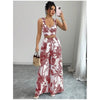 Sexy Strapback Halter Tops Long Pants Female 2 - piece Set Summer Fashion Printed Wide - leg Pocket Trousers Elegant Women's Suit - MAGUSTA BEAUTY