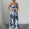 Sexy Strapback Halter Tops Long Pants Female 2 - piece Set Summer Fashion Printed Wide - leg Pocket Trousers Elegant Women's Suit - MAGUSTA BEAUTY