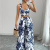 Sexy Strapback Halter Tops Long Pants Female 2 - piece Set Summer Fashion Printed Wide - leg Pocket Trousers Elegant Women's Suit - MAGUSTA BEAUTY