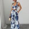 Sexy Strapback Halter Tops Long Pants Female 2 - piece Set Summer Fashion Printed Wide - leg Pocket Trousers Elegant Women's Suit - MAGUSTA BEAUTY