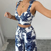 Sexy Strapback Halter Tops Long Pants Female 2 - piece Set Summer Fashion Printed Wide - leg Pocket Trousers Elegant Women's Suit - MAGUSTA BEAUTY