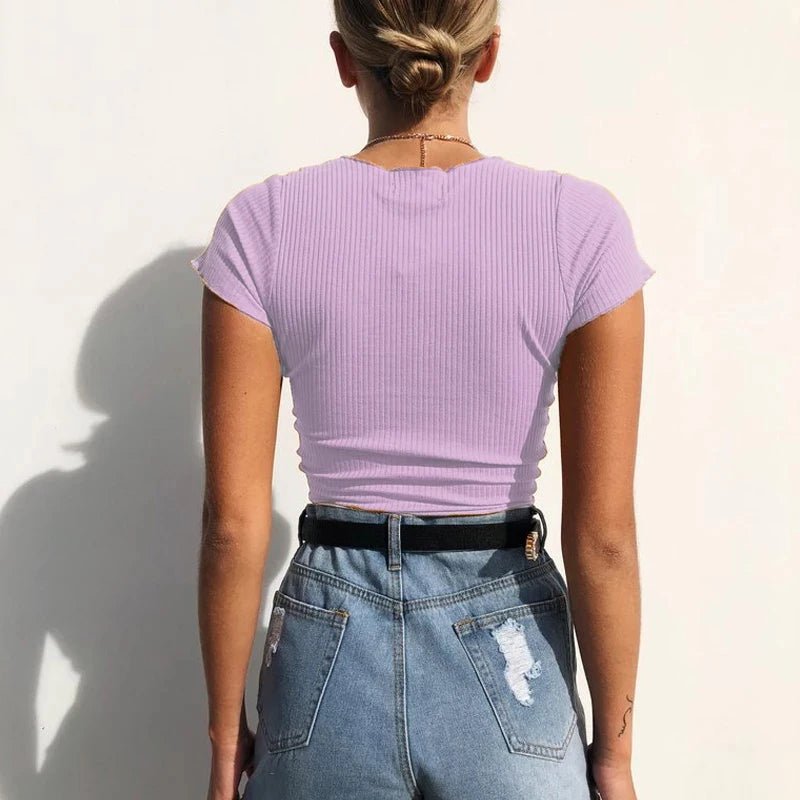 Sexy V Neck Cropped Tank Tops Women Drawstring Tie Up Front Camis Candy Colors Streetwear Slim Fit Ribbed Crop Top - MAGUSTA BEAUTY