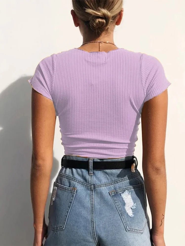 Sexy V Neck Cropped Tank Tops Women Drawstring Tie Up Front Camis Candy Colors Streetwear Slim Fit Ribbed Crop Top - MAGUSTA BEAUTY