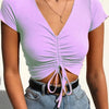 Sexy V Neck Cropped Tank Tops Women Drawstring Tie Up Front Camis Candy Colors Streetwear Slim Fit Ribbed Crop Top - MAGUSTA BEAUTY