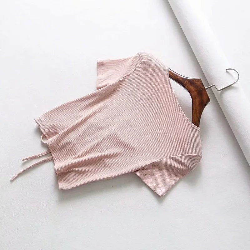 Sexy V Neck Cropped Tank Tops Women Drawstring Tie Up Front Camis Candy Colors Streetwear Slim Fit Ribbed Crop Top - MAGUSTA BEAUTY