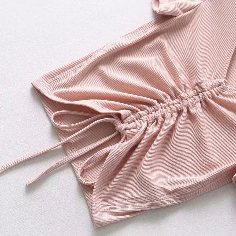 Sexy V Neck Cropped Tank Tops Women Drawstring Tie Up Front Camis Candy Colors Streetwear Slim Fit Ribbed Crop Top - MAGUSTA BEAUTY