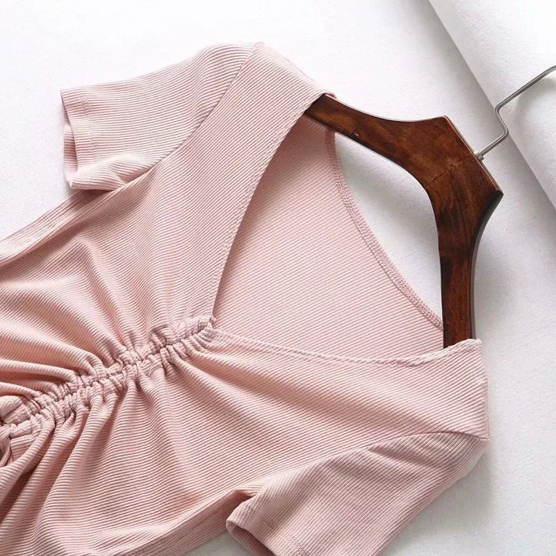 Sexy V Neck Cropped Tank Tops Women Drawstring Tie Up Front Camis Candy Colors Streetwear Slim Fit Ribbed Crop Top - MAGUSTA BEAUTY