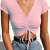 Sexy V Neck Cropped Tank Tops Women Drawstring Tie Up Front Camis Candy Colors Streetwear Slim Fit Ribbed Crop Top - MAGUSTA BEAUTY