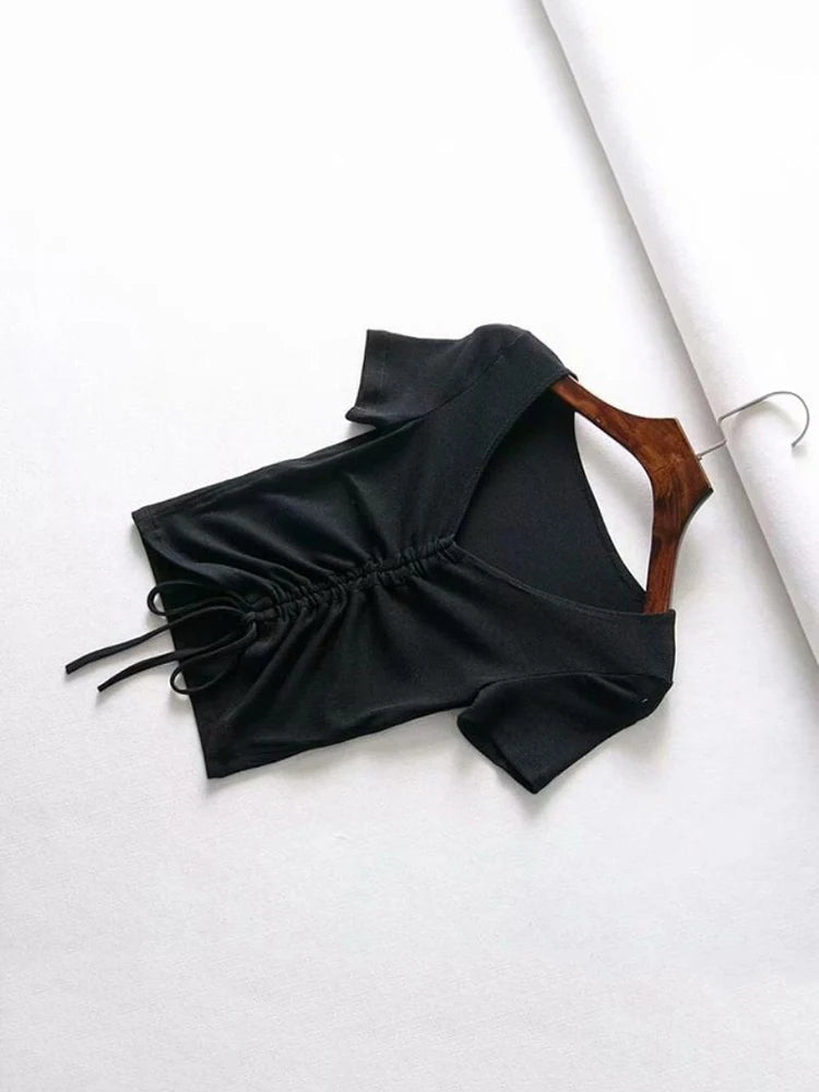 Sexy V Neck Cropped Tank Tops Women Drawstring Tie Up Front Camis Candy Colors Streetwear Slim Fit Ribbed Crop Top - MAGUSTA BEAUTY