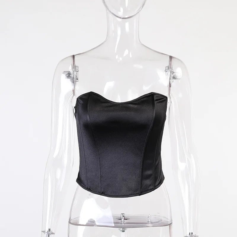 Sexy Women Tube Tops Solid Sleeveless Slim Skinny Corset Cropped Top 2024 Summer Casual Elegant Female Strapless Vest - MAGUSTA BEAUTY