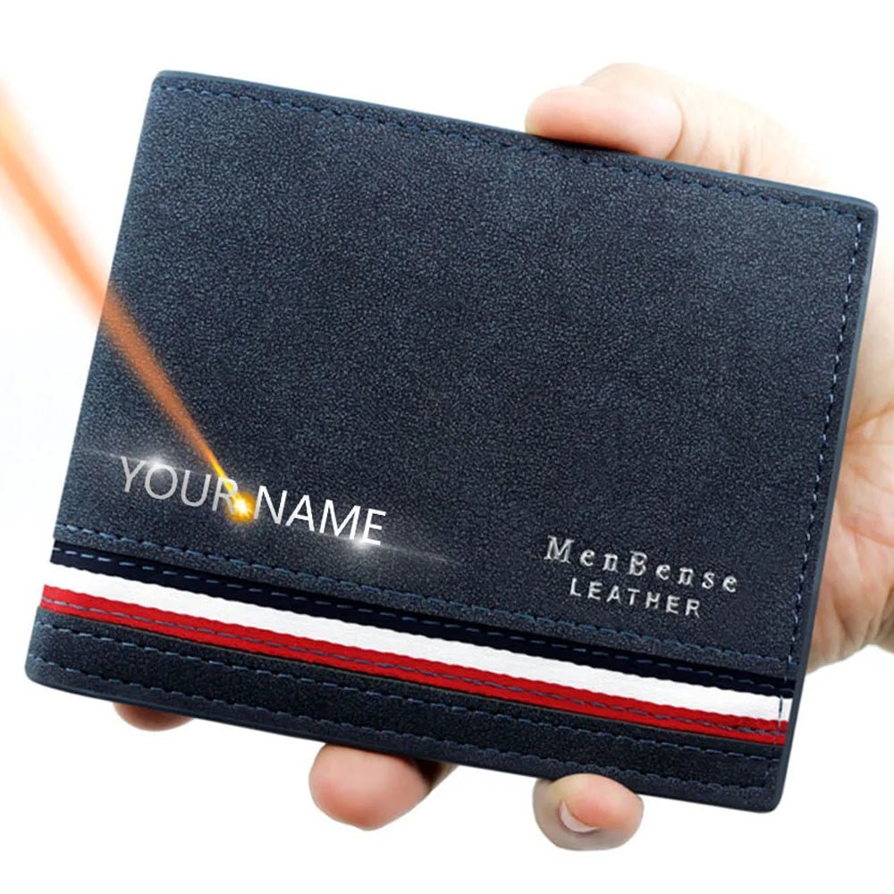 Short Men Wallets Zipper Coin Pocket Slim Card Holder Name Engraved Luxury Male Purses High Quality PU Leather Men's Wallet - MAGUSTA BEAUTY
