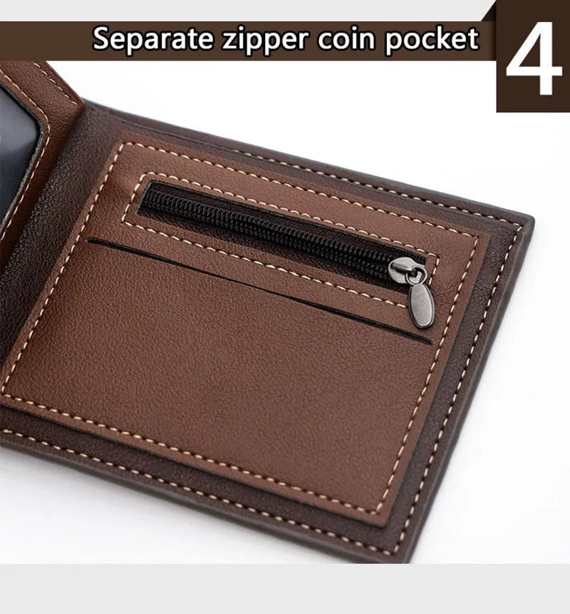 Short Men Wallets Zipper Coin Pocket Slim Card Holder Name Engraved Luxury Male Purses High Quality PU Leather Men's Wallet - MAGUSTA BEAUTY