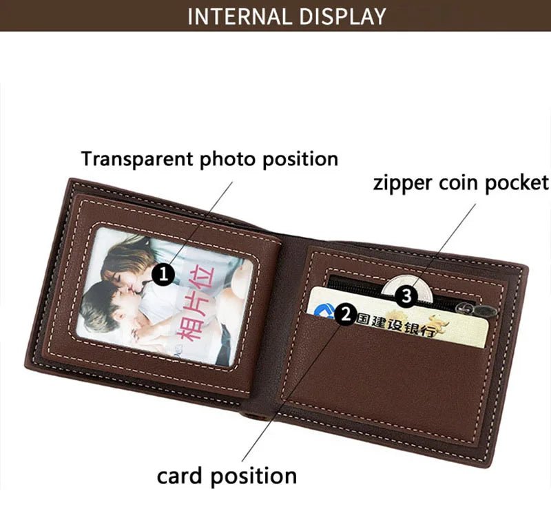Short Men Wallets Zipper Coin Pocket Slim Card Holder Name Engraved Luxury Male Purses High Quality PU Leather Men's Wallet - MAGUSTA BEAUTY