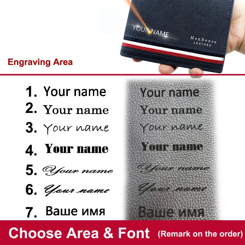 Short Men Wallets Zipper Coin Pocket Slim Card Holder Name Engraved Luxury Male Purses High Quality PU Leather Men's Wallet - MAGUSTA BEAUTY