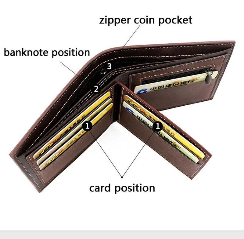 Short Men Wallets Zipper Coin Pocket Slim Card Holder Name Engraved Luxury Male Purses High Quality PU Leather Men's Wallet - MAGUSTA BEAUTY