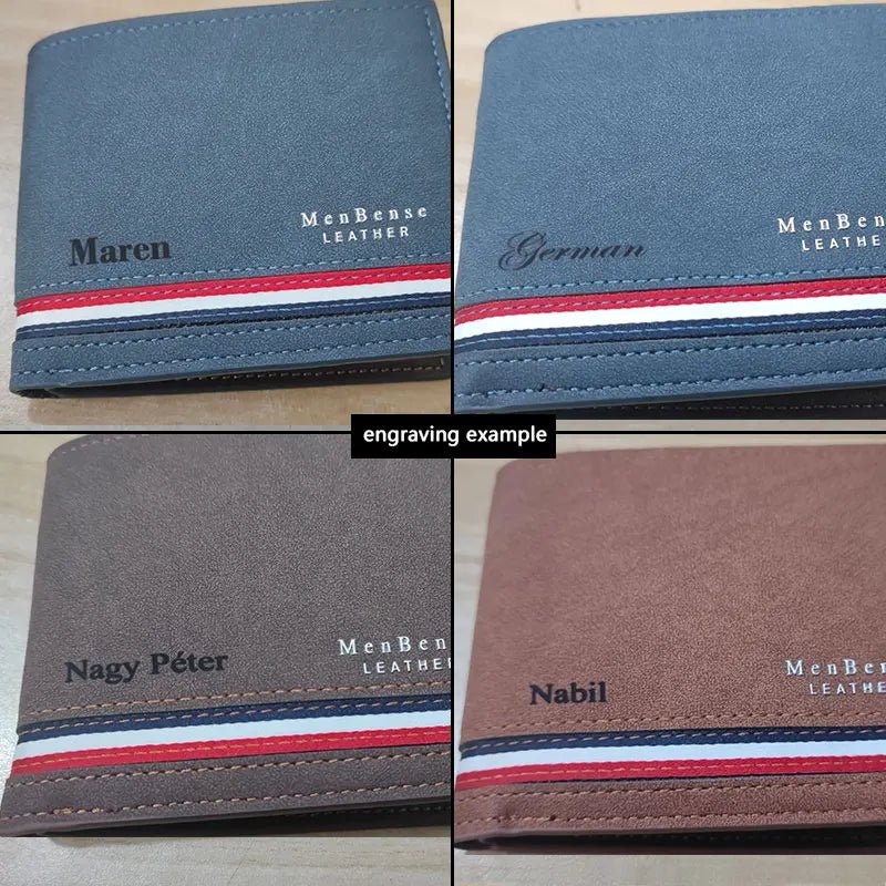Short Men Wallets Zipper Coin Pocket Slim Card Holder Name Engraved Luxury Male Purses High Quality PU Leather Men's Wallet - MAGUSTA BEAUTY