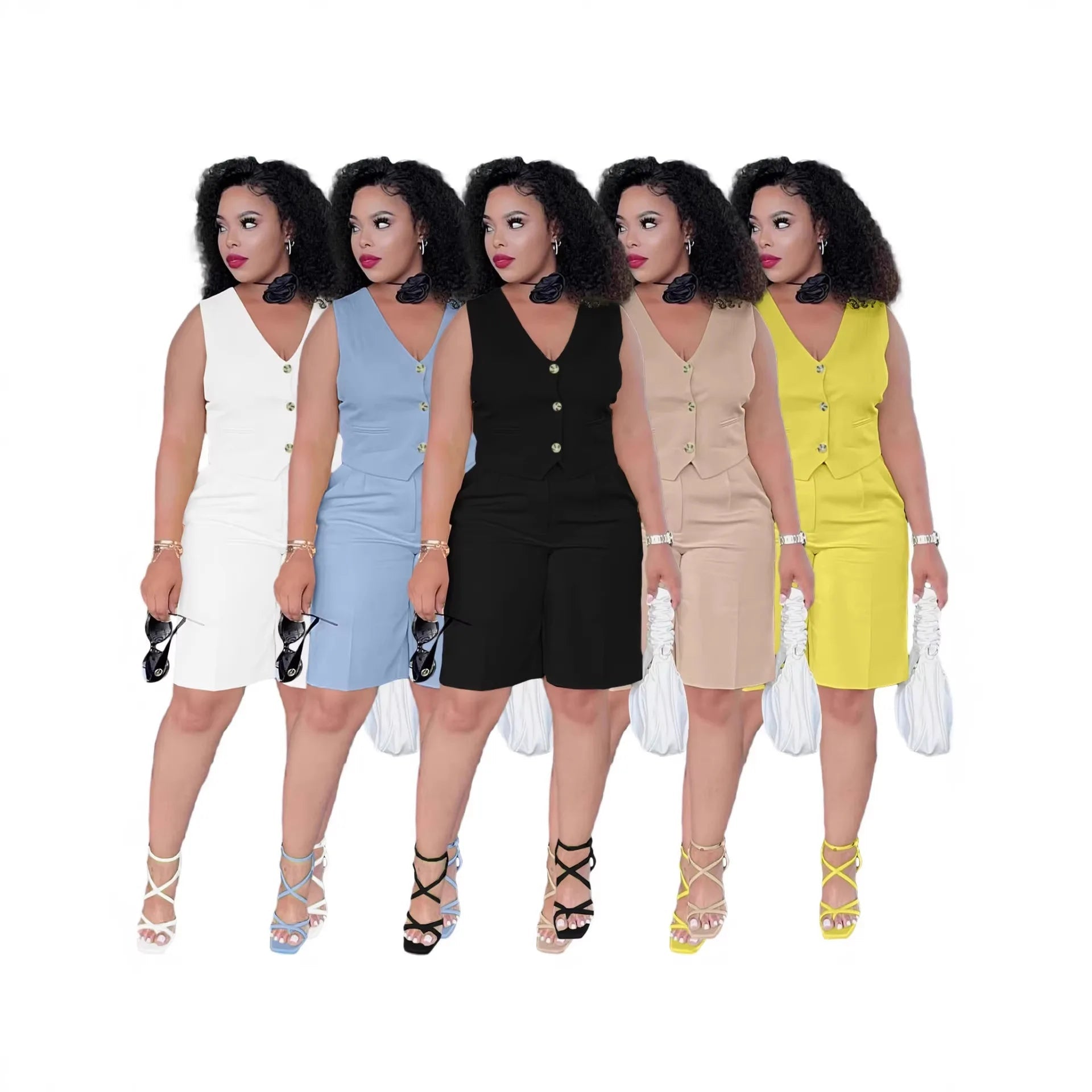 Shorts Pant Set Women Two Piece Sets V Neck Sleeveless Vests Tops Short Pants High Waist Y2k Streetwear Casual Solid 2026 - MAGUSTA BEAUTY