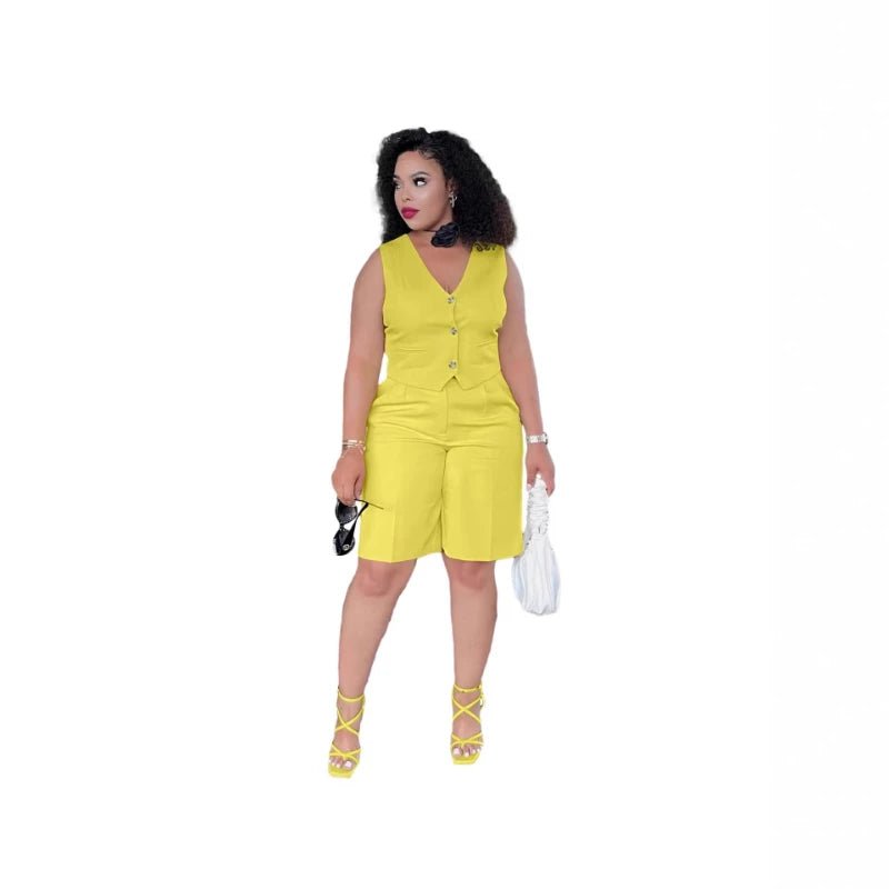 Shorts Pant Set Women Two Piece Sets V Neck Sleeveless Vests Tops Short Pants High Waist Y2k Streetwear Casual Solid 2026 - MAGUSTA BEAUTY