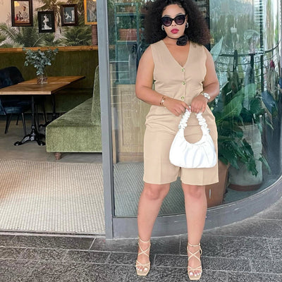 Shorts Pant Set Women Two Piece Sets V Neck Sleeveless Vests Tops Short Pants High Waist Y2k Streetwear Casual Solid 2026 - MAGUSTA BEAUTY