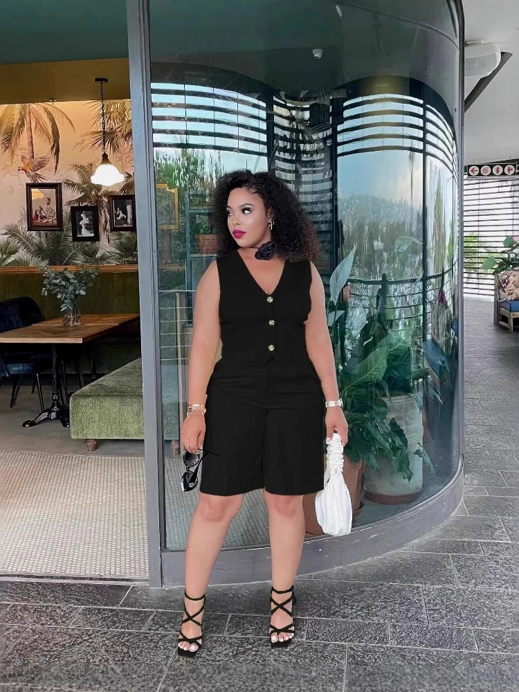 Shorts Pant Set Women Two Piece Sets V Neck Sleeveless Vests Tops Short Pants High Waist Y2k Streetwear Casual Solid 2026 - MAGUSTA BEAUTY