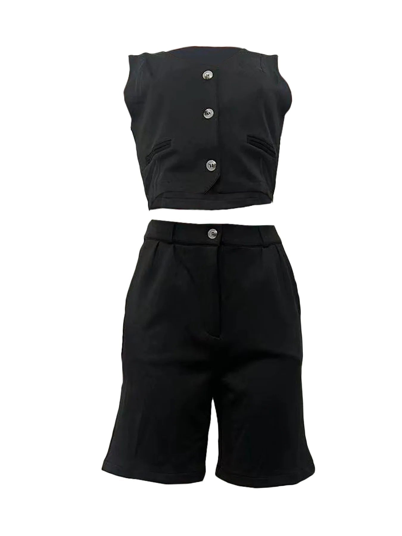 Shorts Pant Set Women Two Piece Sets V Neck Sleeveless Vests Tops Short Pants High Waist Y2k Streetwear Casual Solid 2026 - MAGUSTA BEAUTY