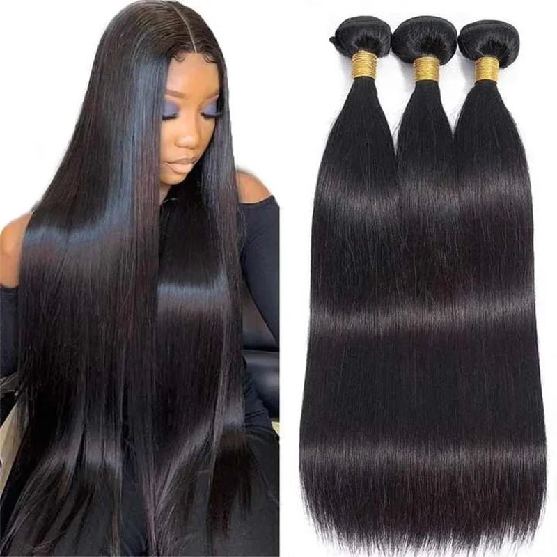 Silky Straight Bundles Human Hair Remy Brazilian Hair Extensions 1/3/4 PCS Natural Black Hair Weave Bundles 14 - 30 Inches - MAGUSTA BEAUTY