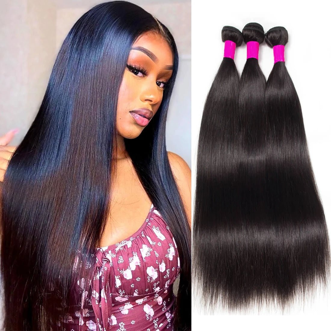 Silky Straight Bundles Human Hair Remy Brazilian Hair Extensions 1/3/4 PCS Natural Black Hair Weave Bundles 14 - 30 Inches - MAGUSTA BEAUTY
