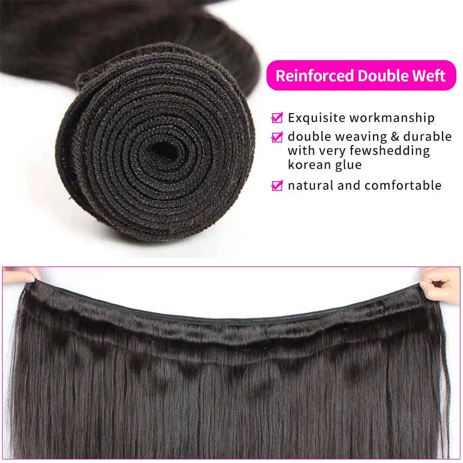Silky Straight Bundles Human Hair Remy Brazilian Hair Extensions 1/3/4 PCS Natural Black Hair Weave Bundles 14 - 30 Inches - MAGUSTA BEAUTY