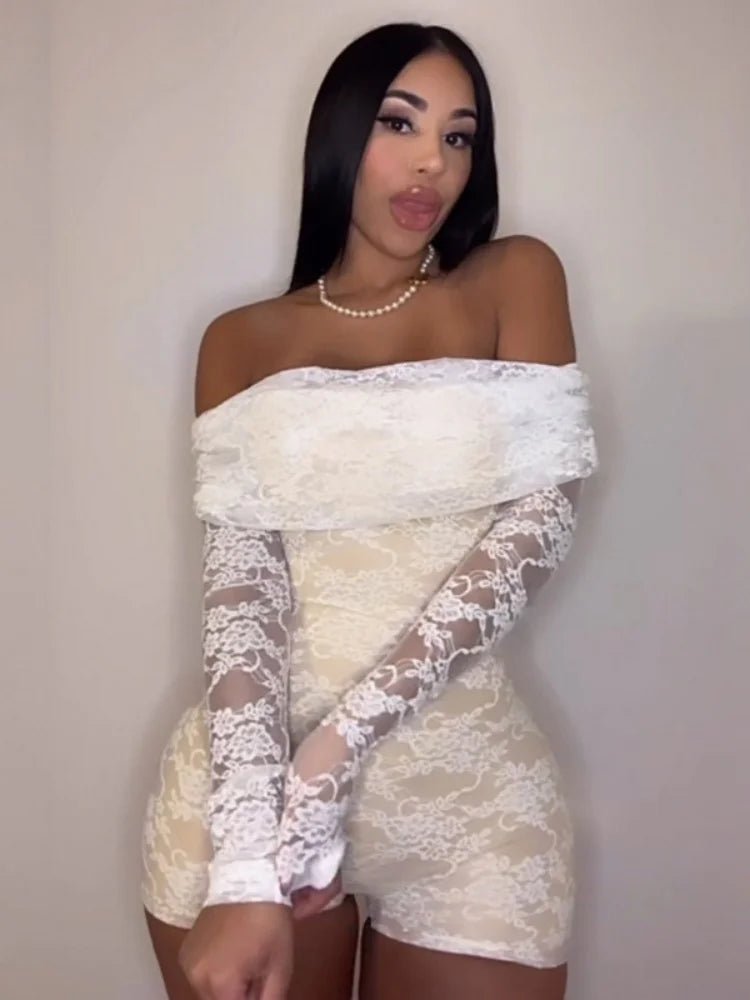 Sisterlinda Autumn Release Junior Short Sexy High Street Jumpsuits M24Q62420Girl Knit Lace White Slim Backless Fashion Jumpsuits - MAGUSTA BEAUTY