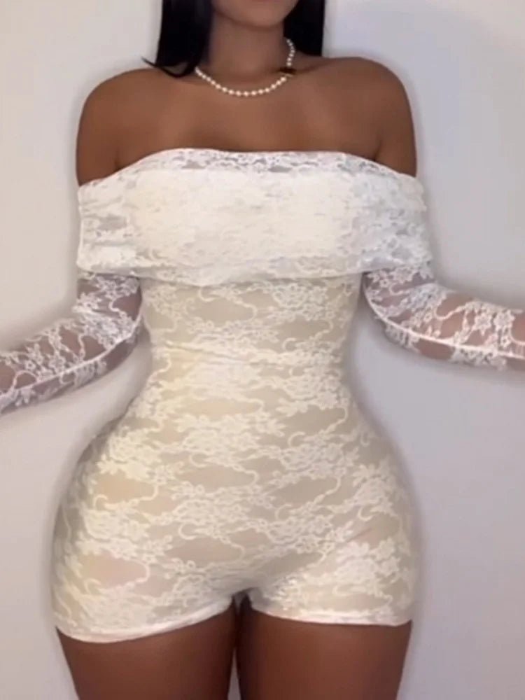 Sisterlinda Autumn Release Junior Short Sexy High Street Jumpsuits M24Q62420Girl Knit Lace White Slim Backless Fashion Jumpsuits - MAGUSTA BEAUTY