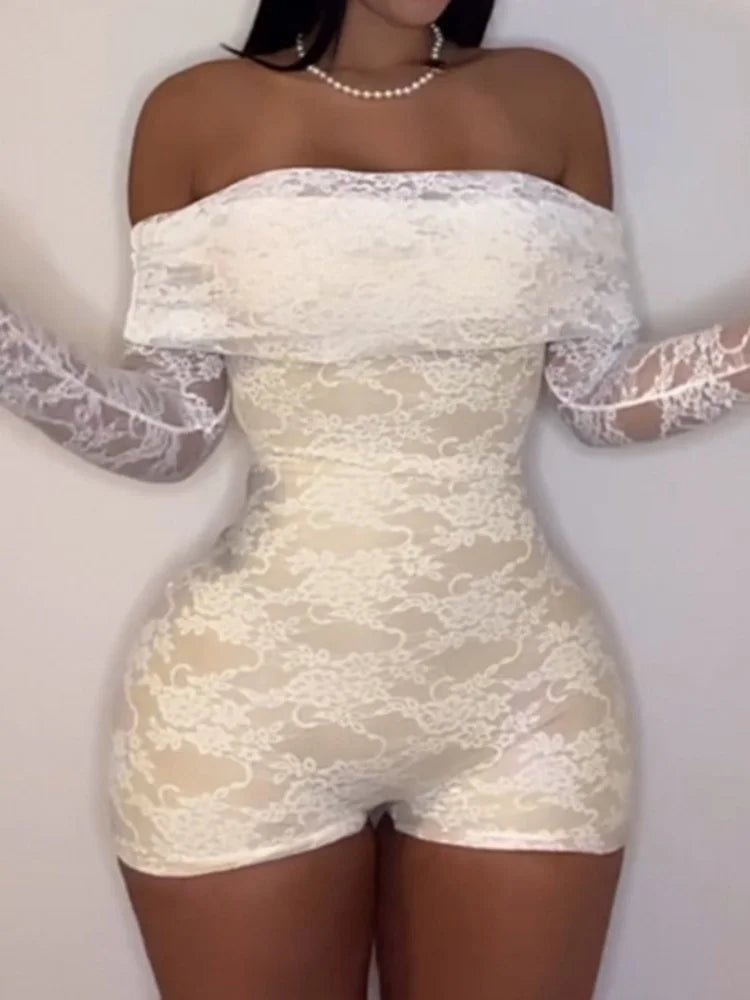 Sisterlinda Autumn Release Junior Short Sexy High Street Jumpsuits M24Q62420Girl Knit Lace White Slim Backless Fashion Jumpsuits - MAGUSTA BEAUTY
