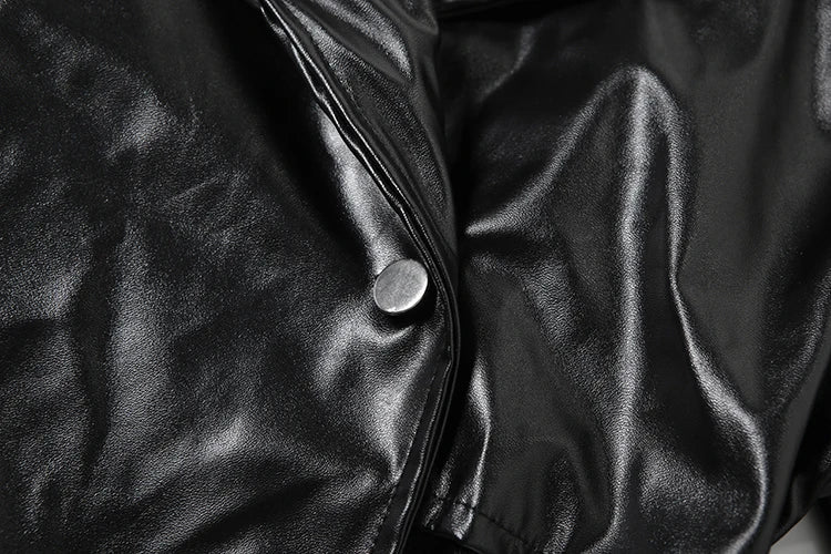 Sisterlinda Faux Leather Single Button Crop Jacket Women Autumn Trend Cross Neck Full Sleeve Wild Style Classic Streetwear Coat - MAGUSTA BEAUTY