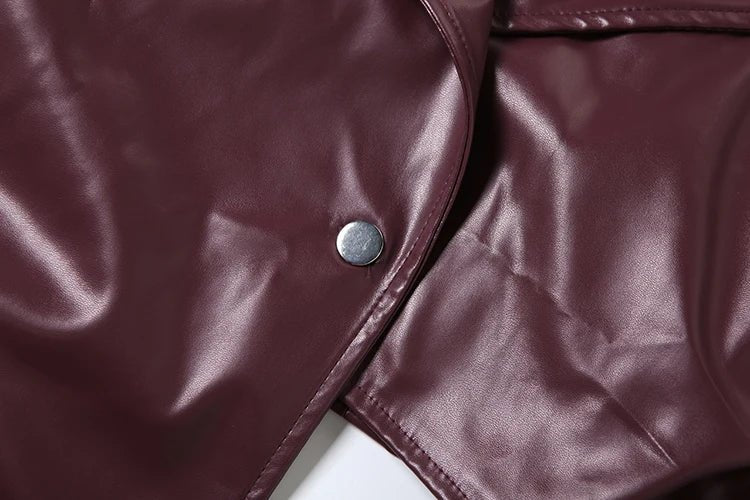Sisterlinda Faux Leather Single Button Crop Jacket Women Autumn Trend Cross Neck Full Sleeve Wild Style Classic Streetwear Coat - MAGUSTA BEAUTY