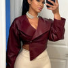 Sisterlinda Faux Leather Single Button Crop Jacket Women Autumn Trend Cross Neck Full Sleeve Wild Style Classic Streetwear Coat - MAGUSTA BEAUTY