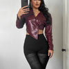 Sisterlinda Faux Leather Single Button Crop Jacket Women Autumn Trend Cross Neck Full Sleeve Wild Style Classic Streetwear Coat - MAGUSTA BEAUTY