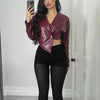 Sisterlinda Faux Leather Single Button Crop Jacket Women Autumn Trend Cross Neck Full Sleeve Wild Style Classic Streetwear Coat - MAGUSTA BEAUTY
