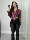 Sisterlinda Faux Leather Single Button Crop Jacket Women Autumn Trend Cross Neck Full Sleeve Wild Style Classic Streetwear Coat - MAGUSTA BEAUTY