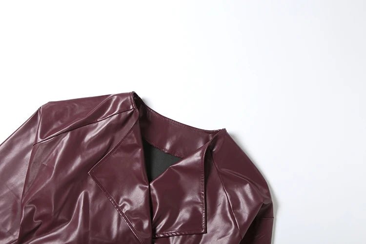 Sisterlinda Faux Leather Single Button Crop Jacket Women Autumn Trend Cross Neck Full Sleeve Wild Style Classic Streetwear Coat - MAGUSTA BEAUTY